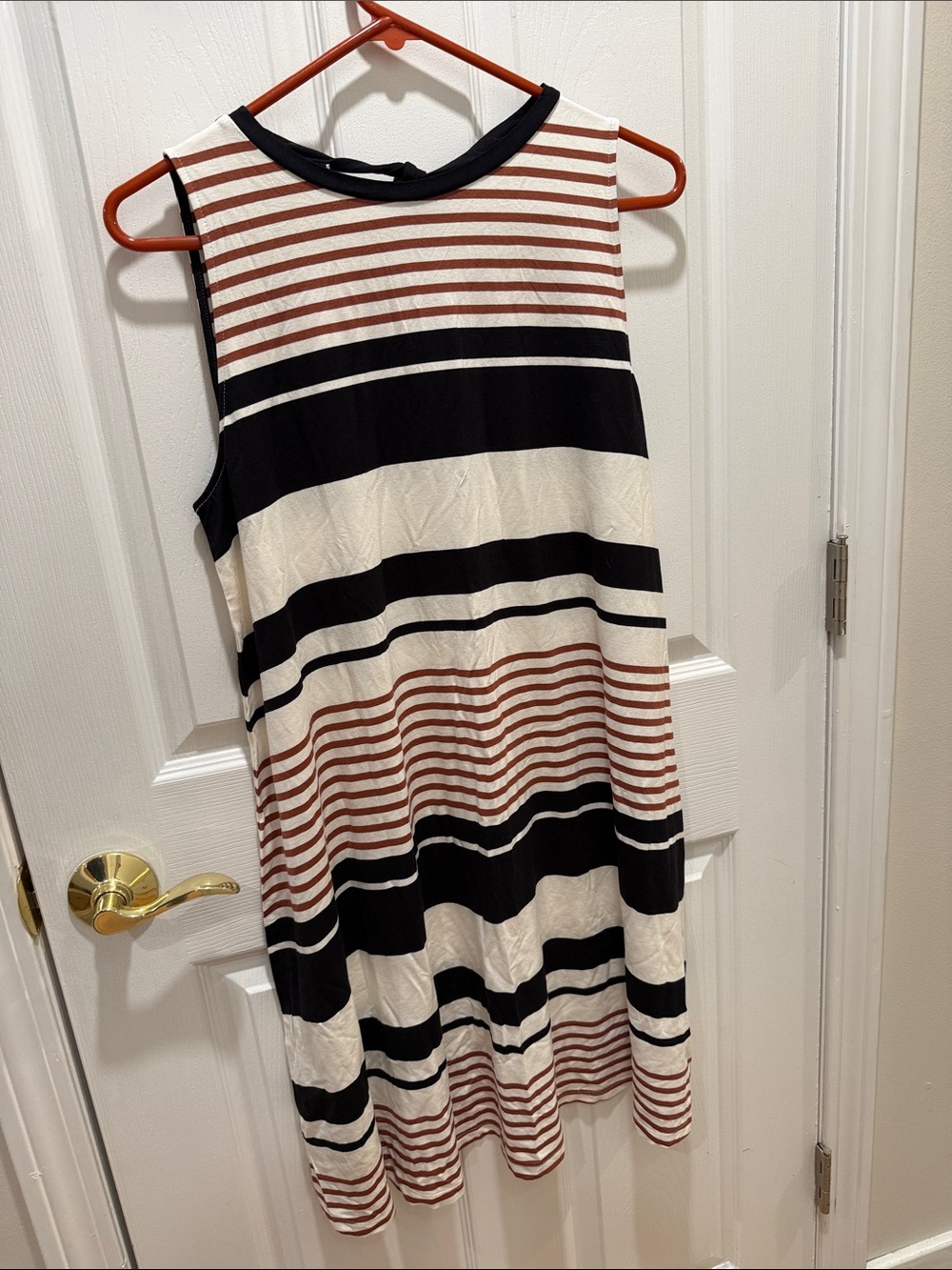 LOFT Sleeveless Striped Midi Dress in Black, Cream & Brown